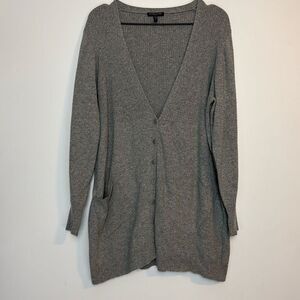 Eileen Fisher Wool Silk Blend Gray V Neck Cardigan 1X